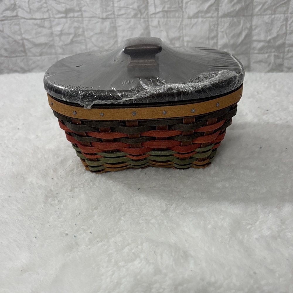 Longaberger Handwoven Multi-Color Decorative Basket with Dark Brown Lid